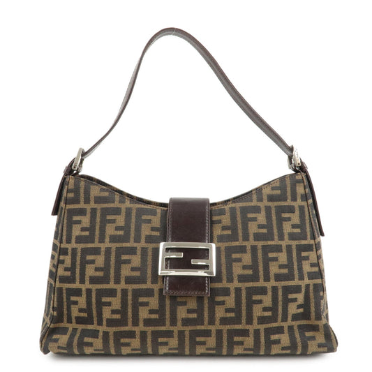 Fendi Shoulder Bag Zucca d 2 Leather Canvas Black