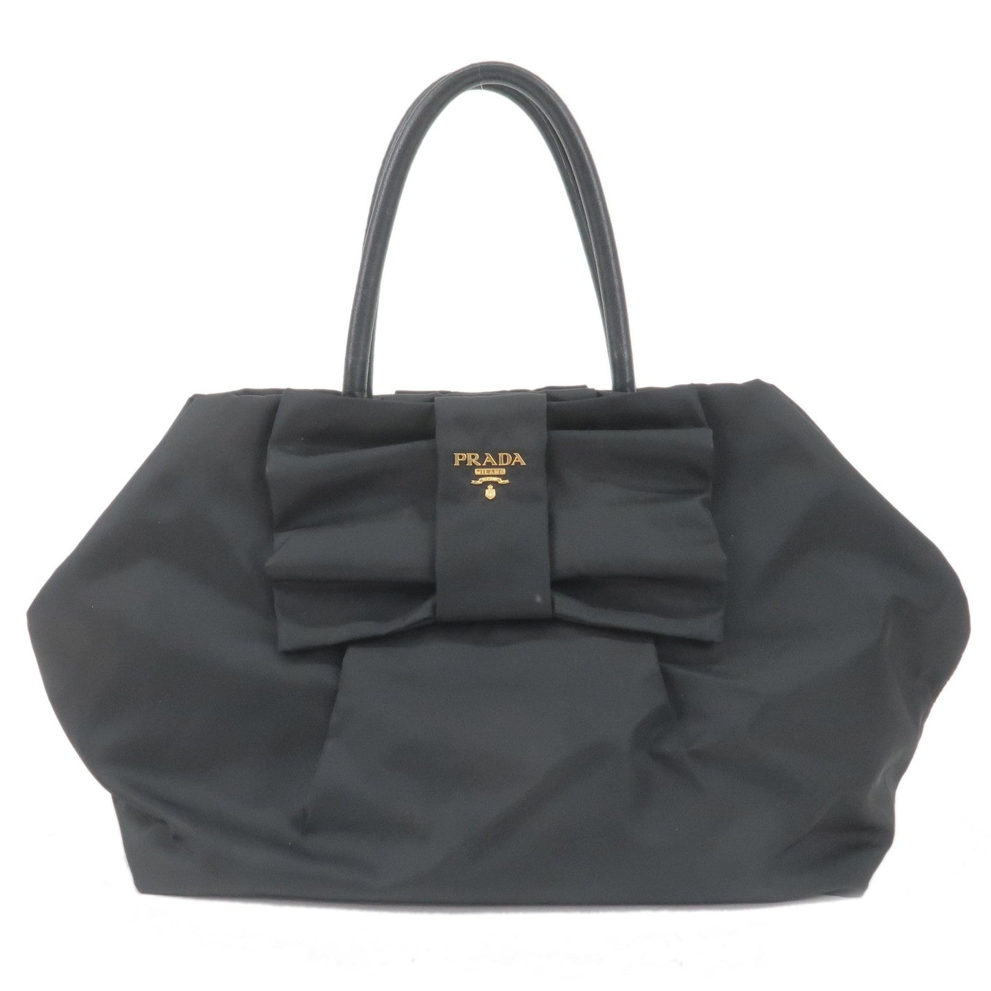 Prada Prada Nylon Leather Ribbon Hand Bag Nero Black Travel Bag