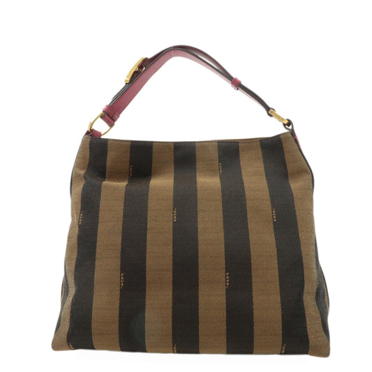 Fendi Shoulder Bag Pequin d Leather Canvas Black Brown Pink D