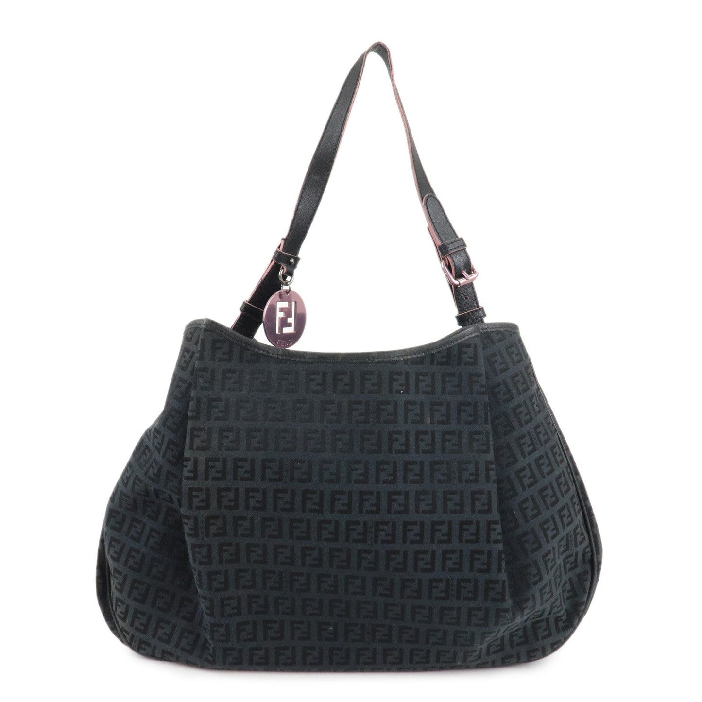 Fendi Tote Bag Zucchino d Leather Canvas Black Leather Black D