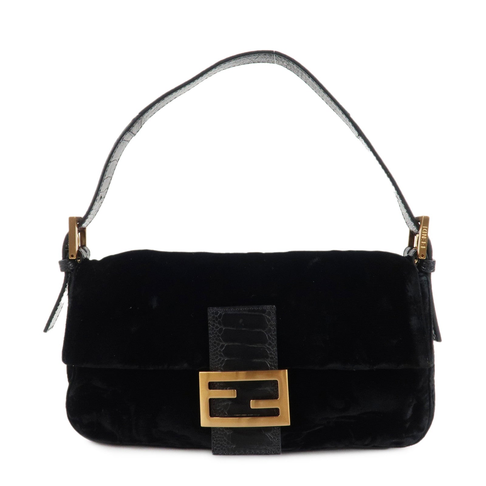 Fendi Shoulder Bag Mamma Baguette Polyester d Leather Black