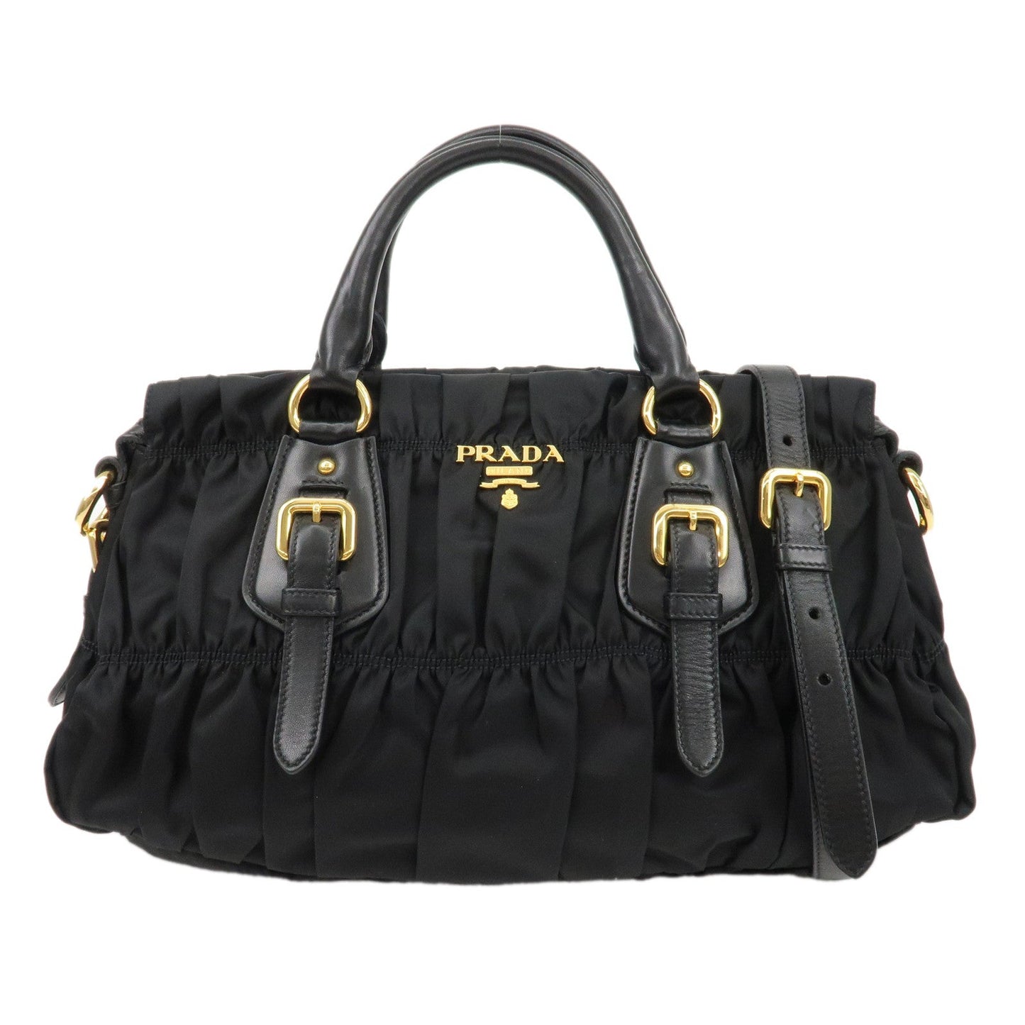 Prada 2Way Bag Hand Bag d Leather Nylon Black Handbag
