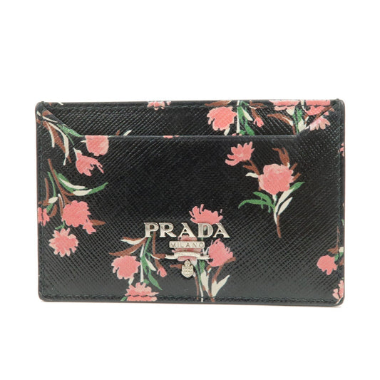 Prada Card Case Floral Pattern d Saffiano Black Pink Handbag