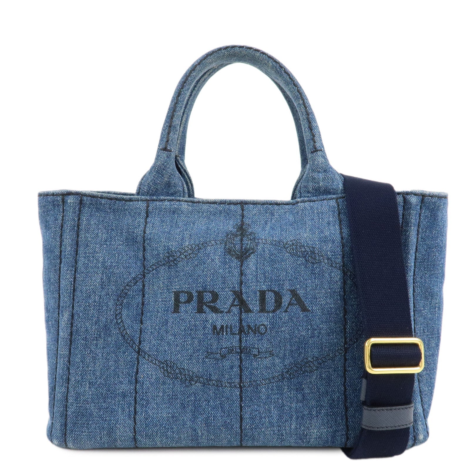 Prada Tote Bag Canapa 2Way Bag d Leather Denim Blue