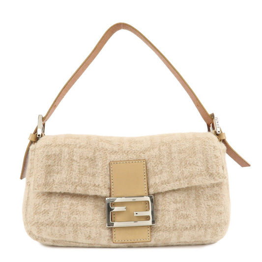 Fendi Shoulder Bag Mamma Baguette Zucca Wool d Leather Beige