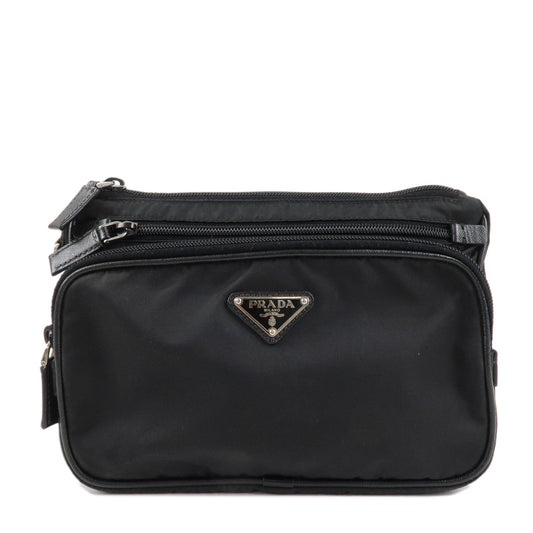 Prada Clutch Bag Travel Pouch d Leather Nylon Black