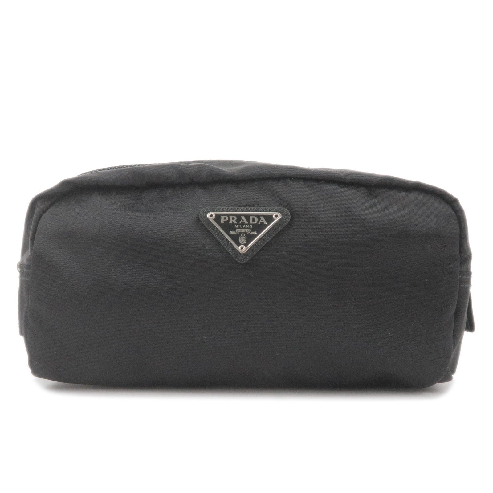 Prada Prada Logo Nylon Leather Pouch Clutch Bag Nero