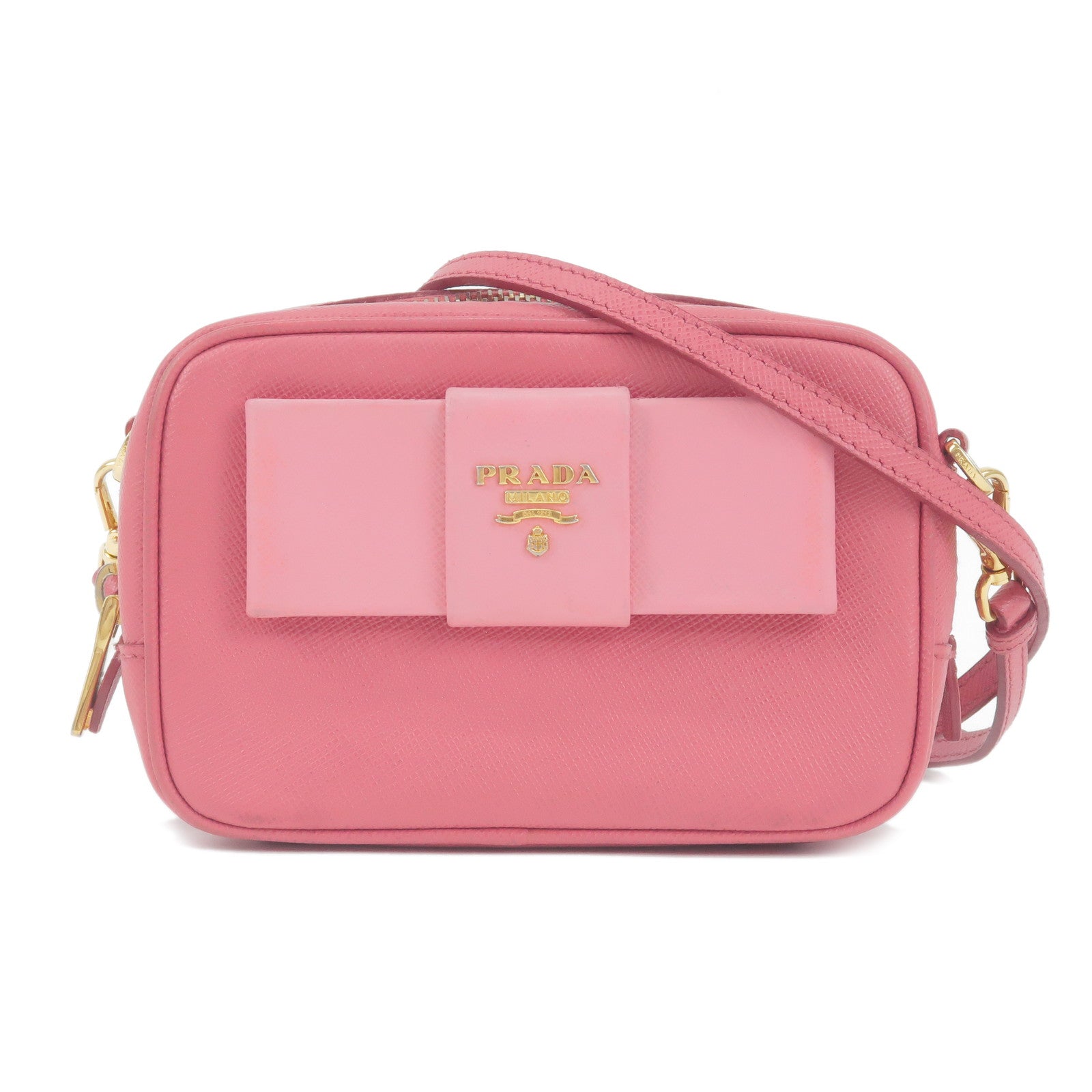 Prada Prada Bow Ribbon Leather Shoulder Bag Purse Pink