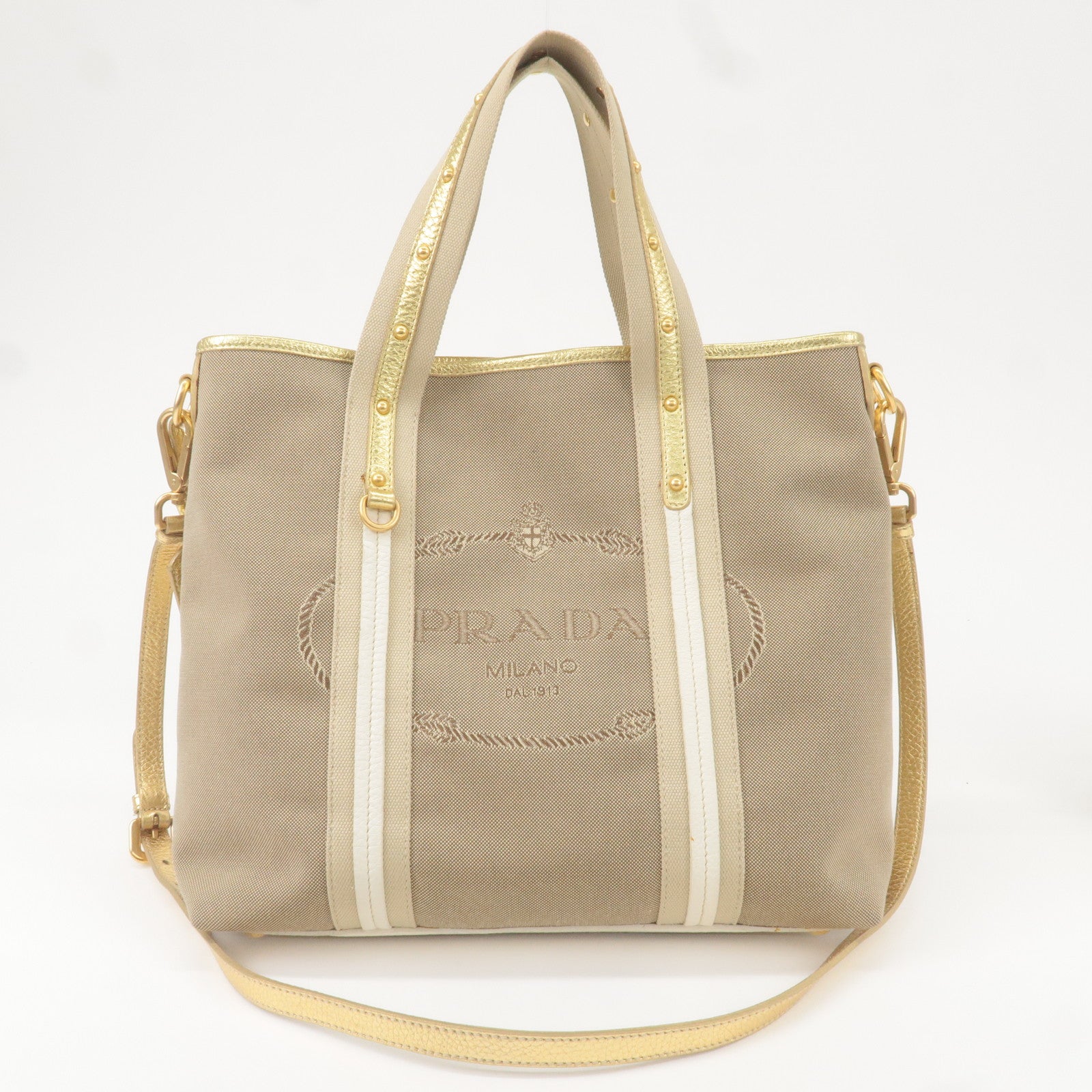 Prada Prada Logo Jacquard Leather 2Way Hand Bag Beige Travel Bag Bn1453 36745 7