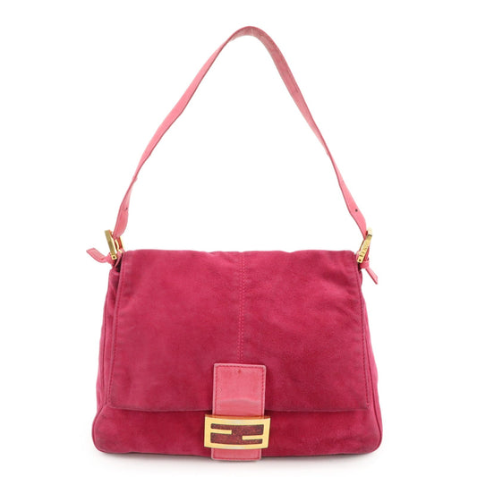 Fendi Shoulder Bag Mamma Baguette d Leather Suede Pink