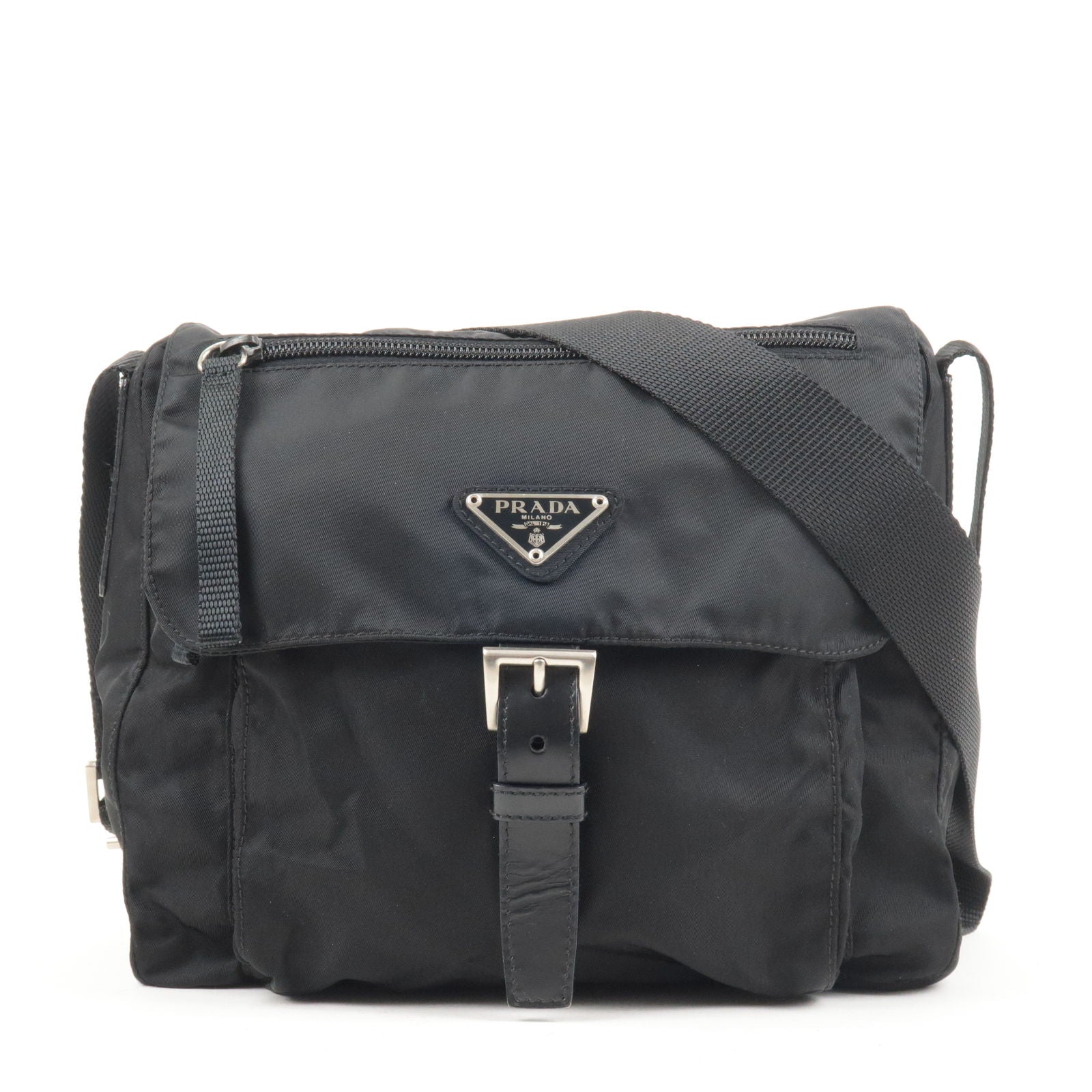Prada Prada Logo Nylon Leather Shoulder Bag Black Noir B8994X 36676 17