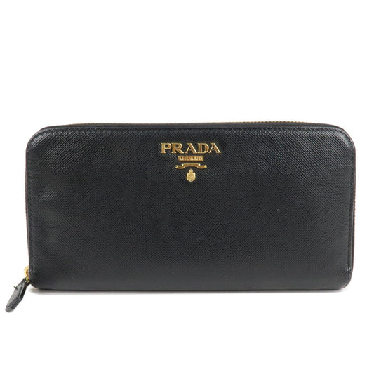 Prada Round Zipper Long Wallet d 2 Leather Saffiano Black Handbag