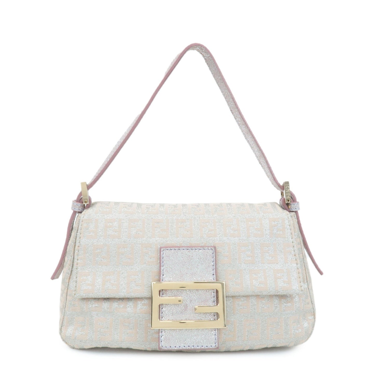 Fendi Shoulder Bag Mamma Baguette d Leather Canvas Beige