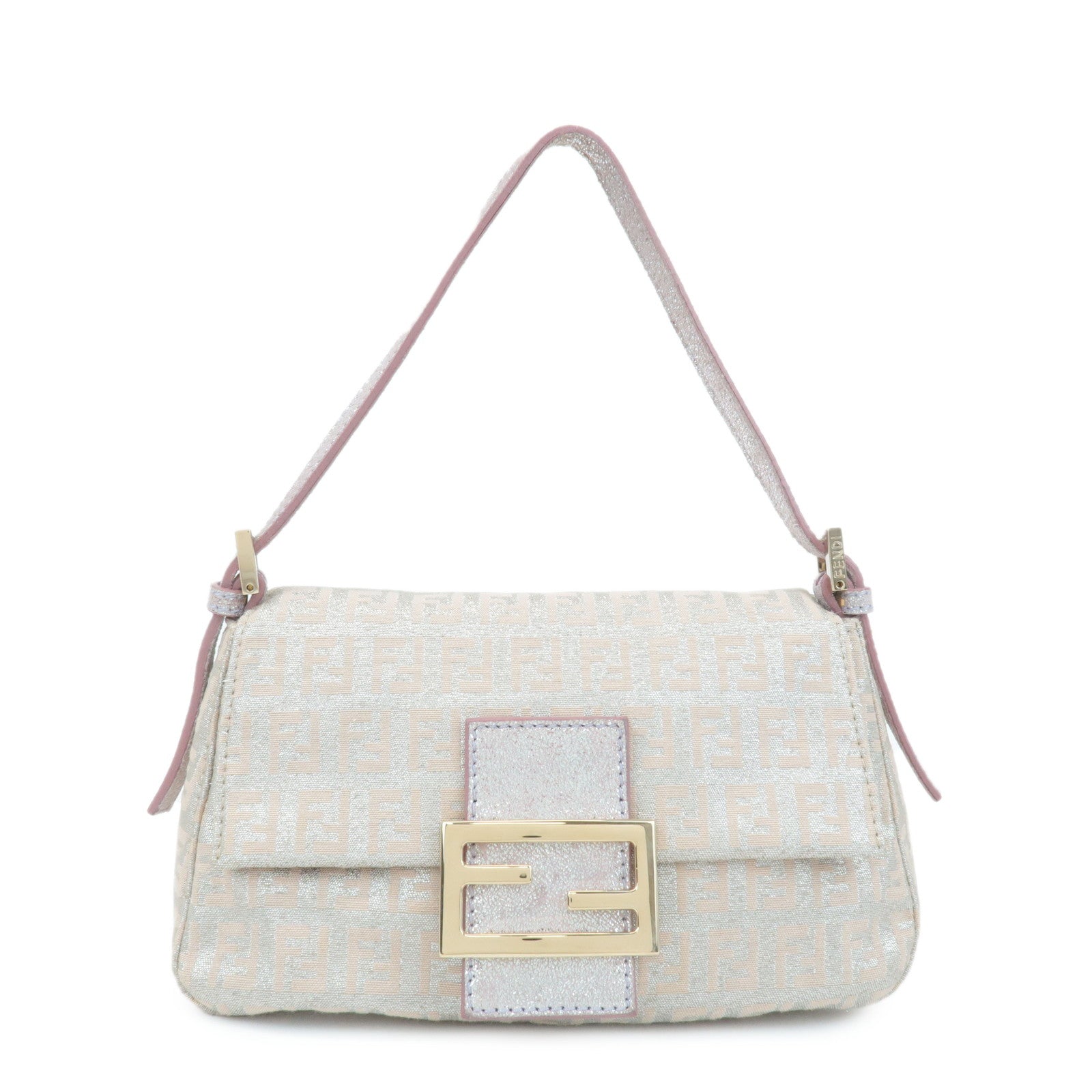 Fendi Shoulder Bag Mamma Baguette d Leather Canvas Beige
