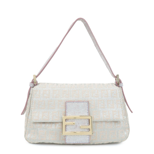 Fendi Shoulder Bag Mamma Baguette d Leather Canvas Beige
