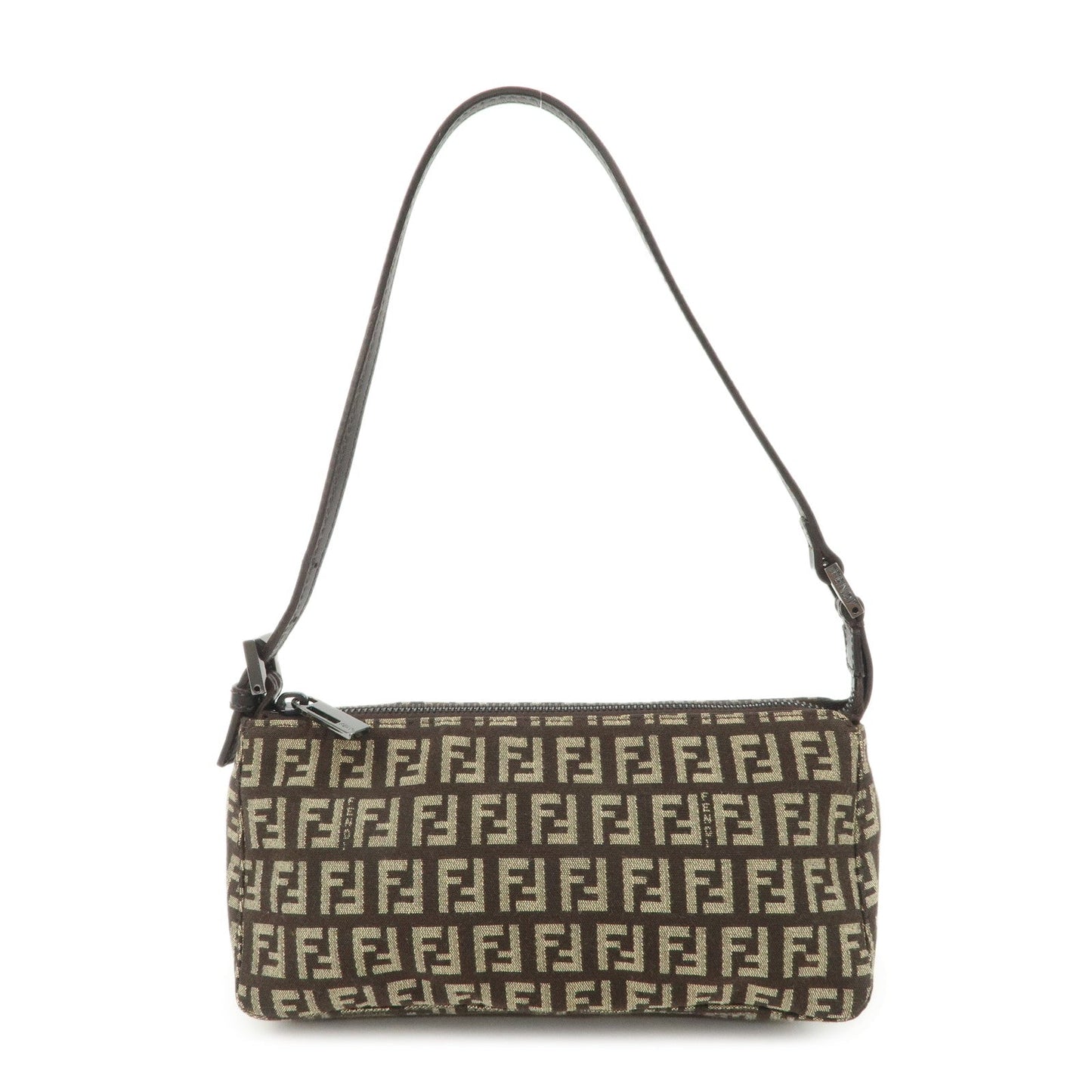 Fendi Shoulder Bag Zucchino Dark d Leather Canvas Brown