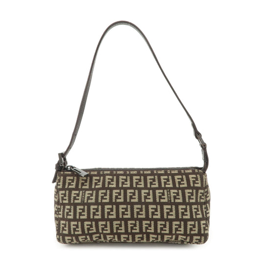 Fendi Shoulder Bag Zucchino Dark d Leather Canvas Brown