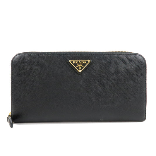 Prada Round Zipper Long Wallet d Leather Saffiano Black Handbag