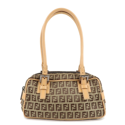 Fendi Shoulder Bag Zucchino Boston Hand Bag d Leather Canvas Brown