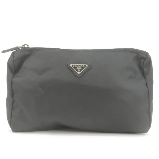 Prada Prada Nylon Leather Cosmetic Pouch Clutch Bag Black