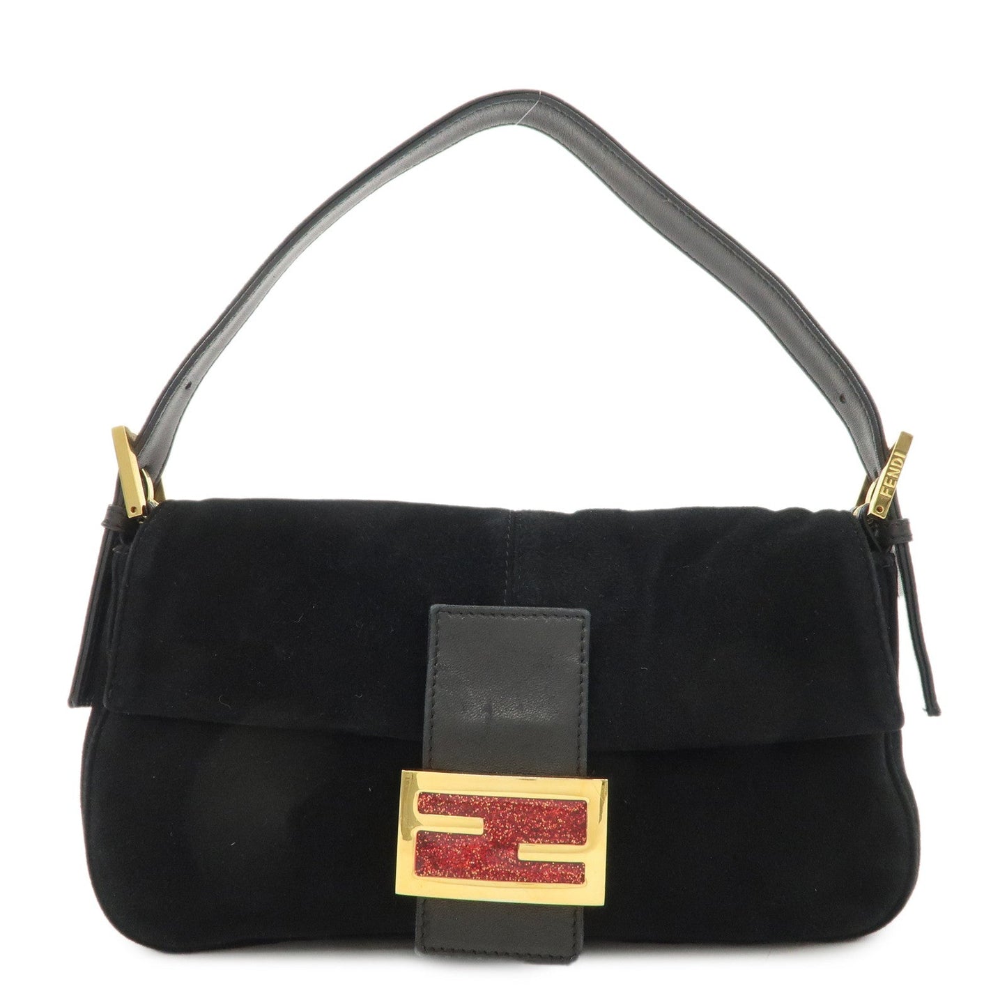 Fendi Shoulder Bag Mamma d Leather Suede Black