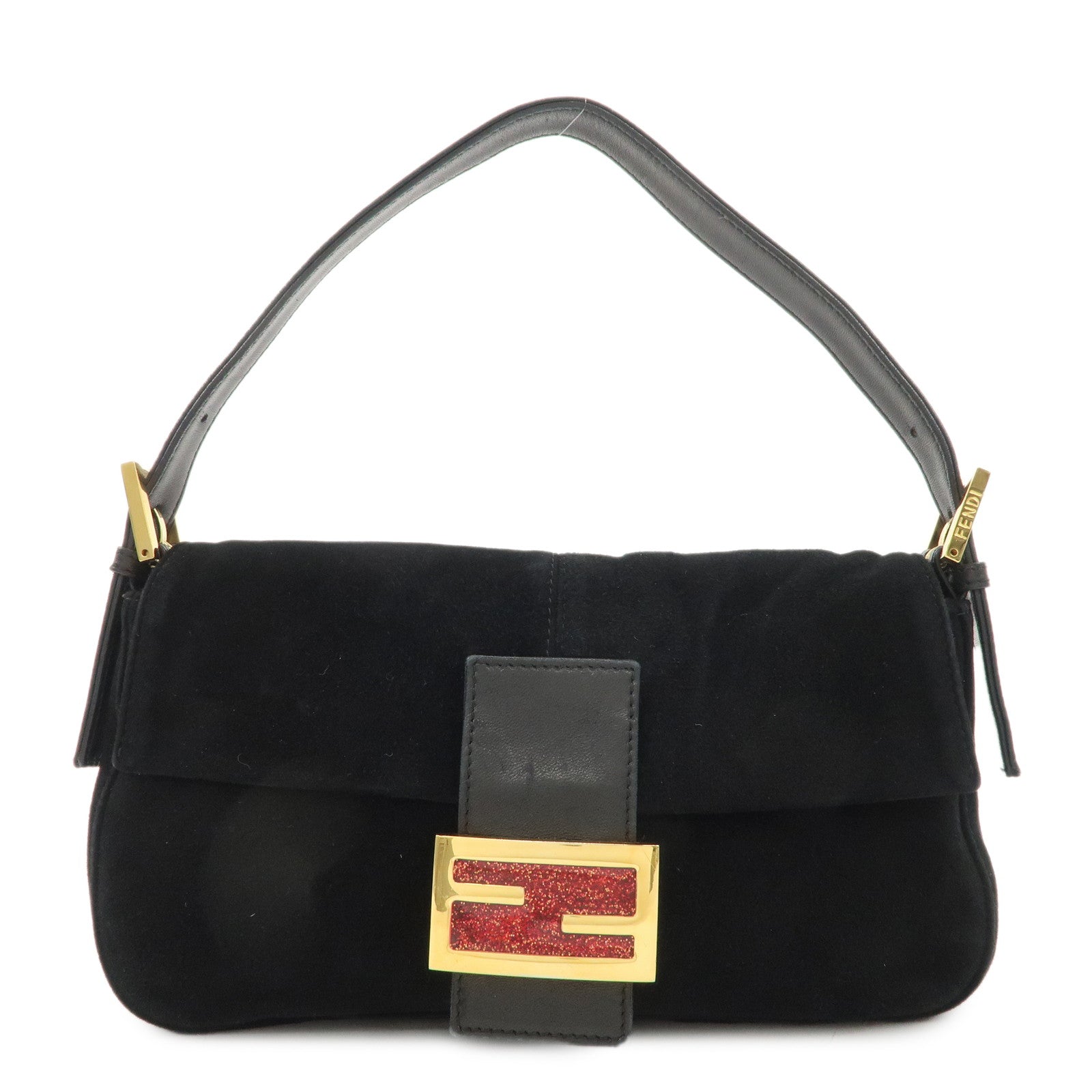 Fendi Shoulder Bag Mamma d Leather Suede Black