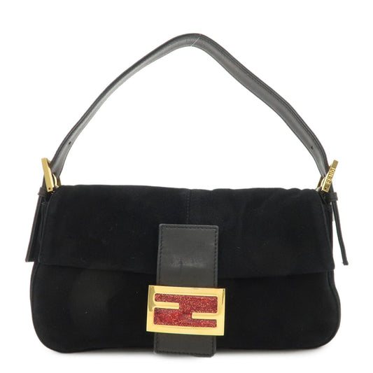 Fendi Shoulder Bag Mamma d Leather Suede Black