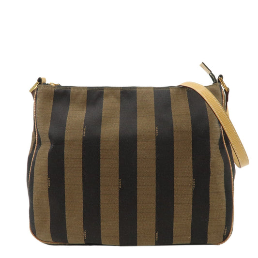 Fendi Shoulder Bag Pequin d Leather Canvas Black