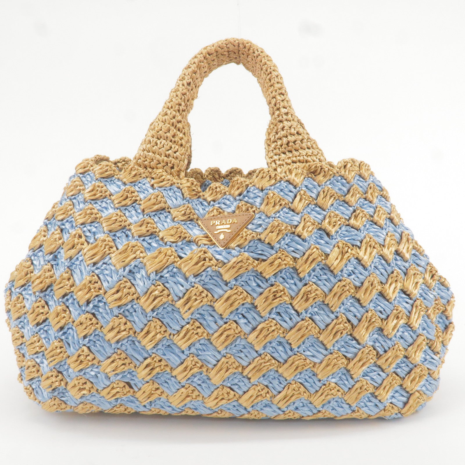 Prada Prada Raffia Crochet Canapa Tote Bag Blue Beige