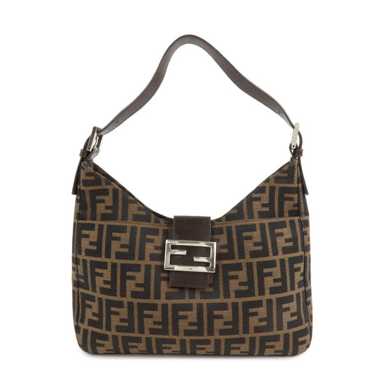 Fendi Shoulder Bag Zucca d Leather Canvas Brown Leather Brown D