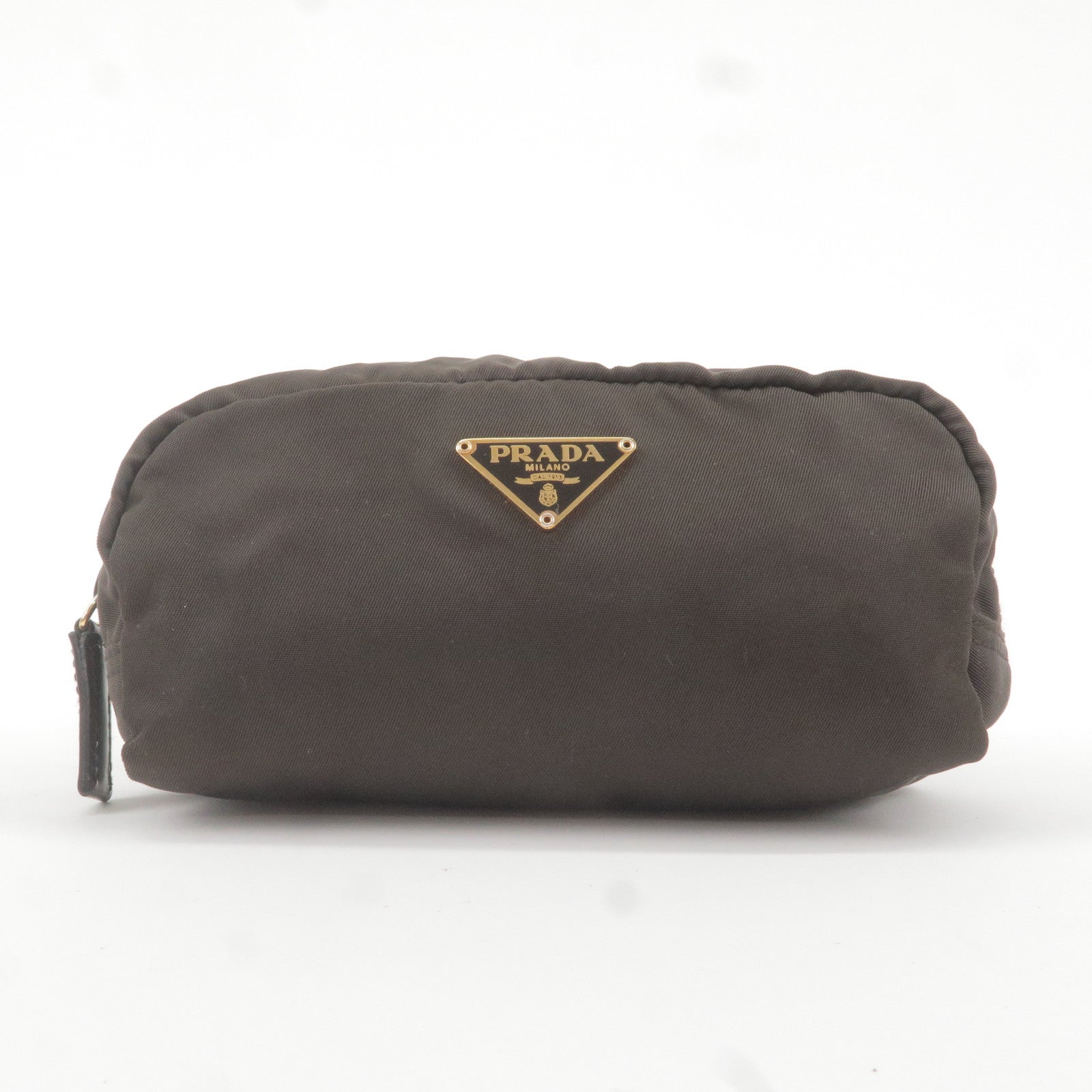 Prada Prada Logo Nylon Leather Pouch Cosmetic Bag Brown Travel Bag