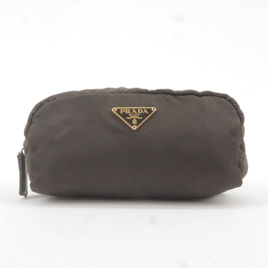 Prada Prada Logo Nylon Leather Pouch Cosmetic Bag Brown Travel Bag