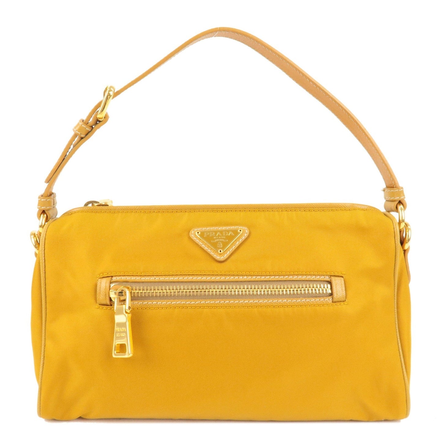 Prada Prada Logo Nylon Leather Shoulder Bag Mustard Yellow