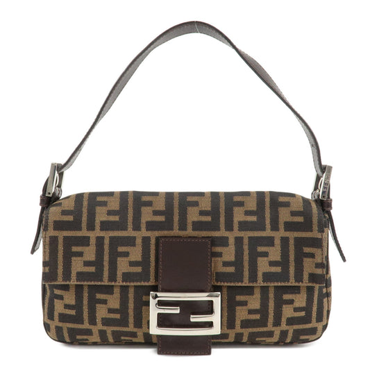 Fendi Shoulder Bag Mamma Baguette Zucca d 4 Leather Canvas Black