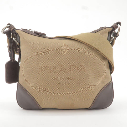 Prada Prada Logo Jacquard Leather Shoulder Bag Beige Brown Bt0534 36093 2