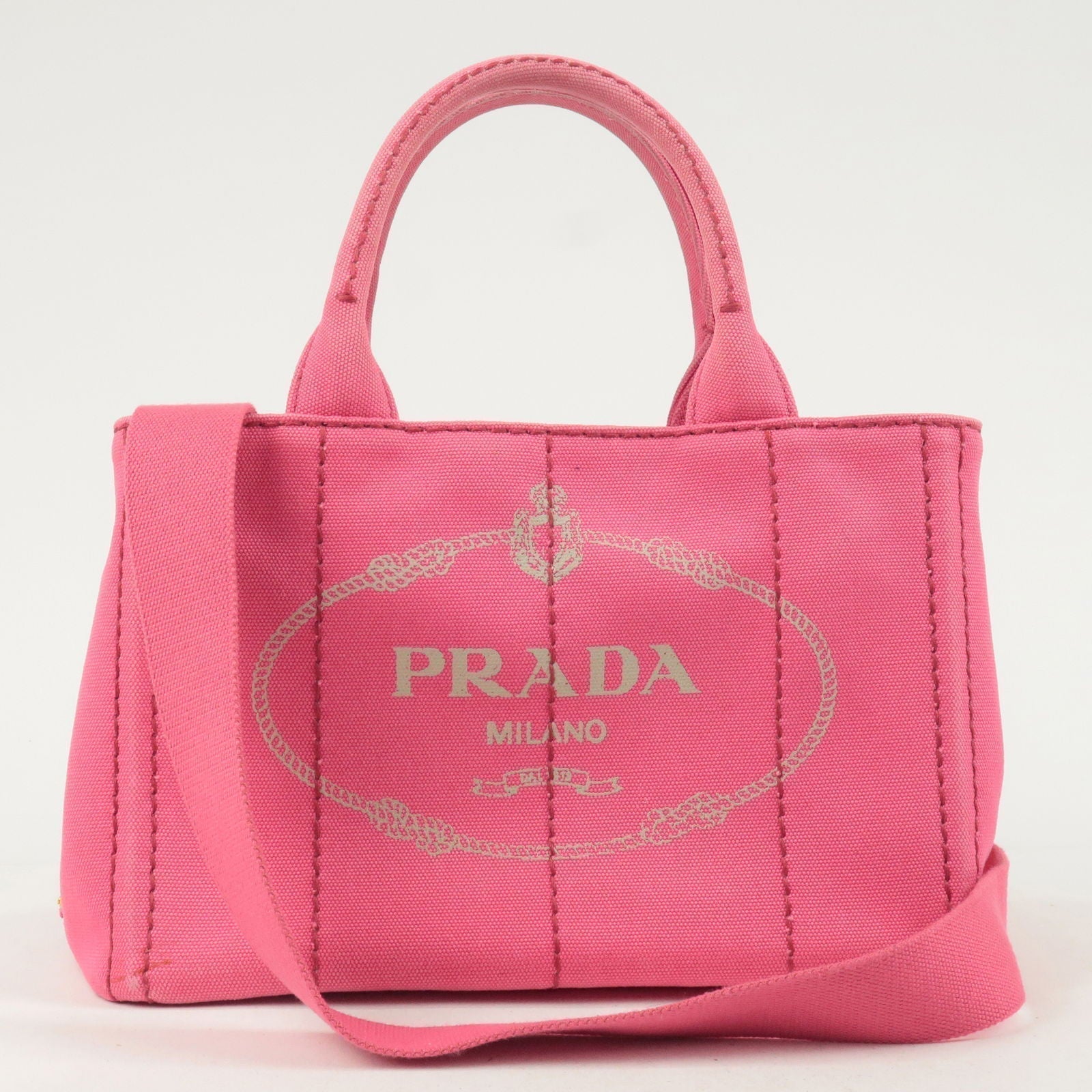 Prada Prada Canapa Mini Canvas 2Way Tote Bag Pink
