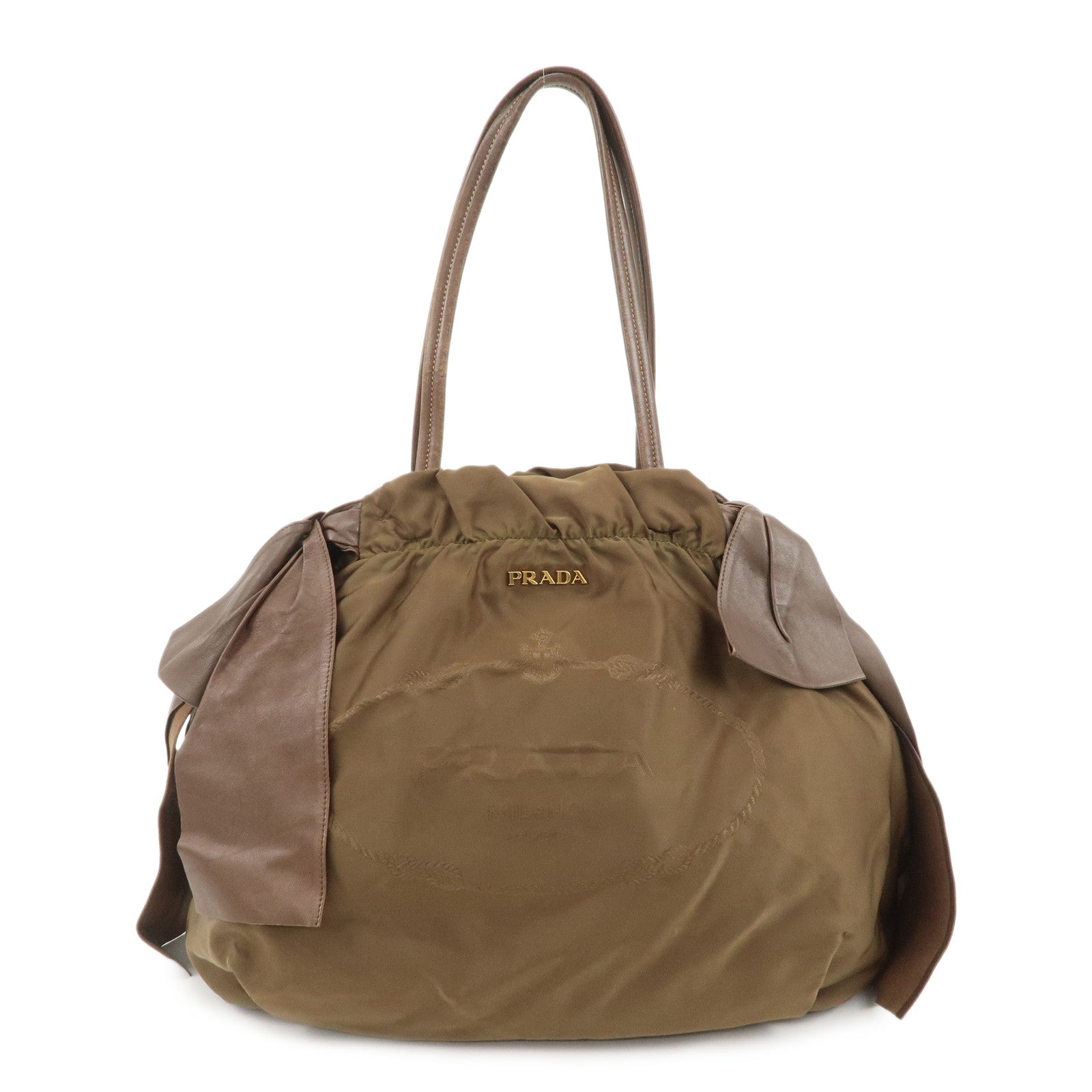 Shoulder Bag Ribbon d Leather Nylon Brown
