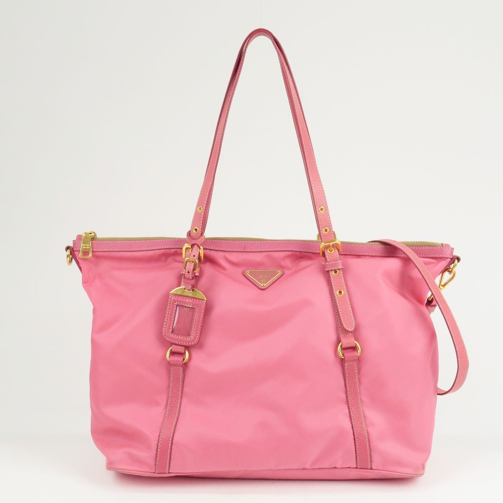 Prada Prada Logo Nylon Leather 2Way Bag Tote Bag Pink 36194 1