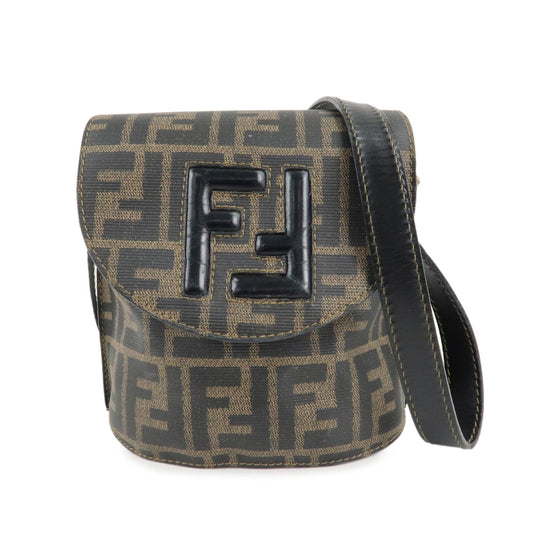 Fendi Shoulder Bag Zucca Print PVC d Leather Black Brown