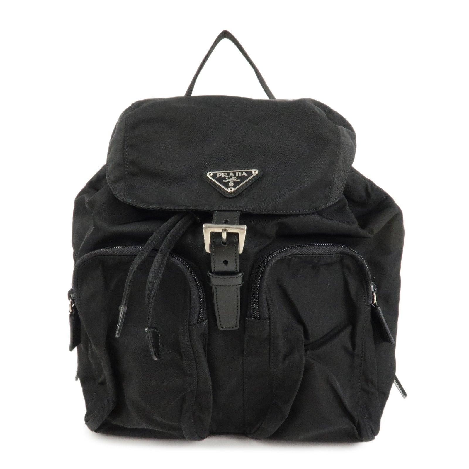 Prada Triangle Back Pack d Leather Nylon Black Handbag