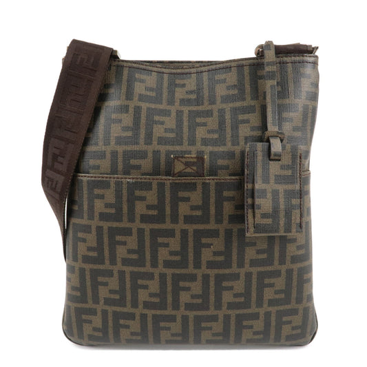 Fendi Shoulder Bag Zucca Print PVC Khaki d Leather Black