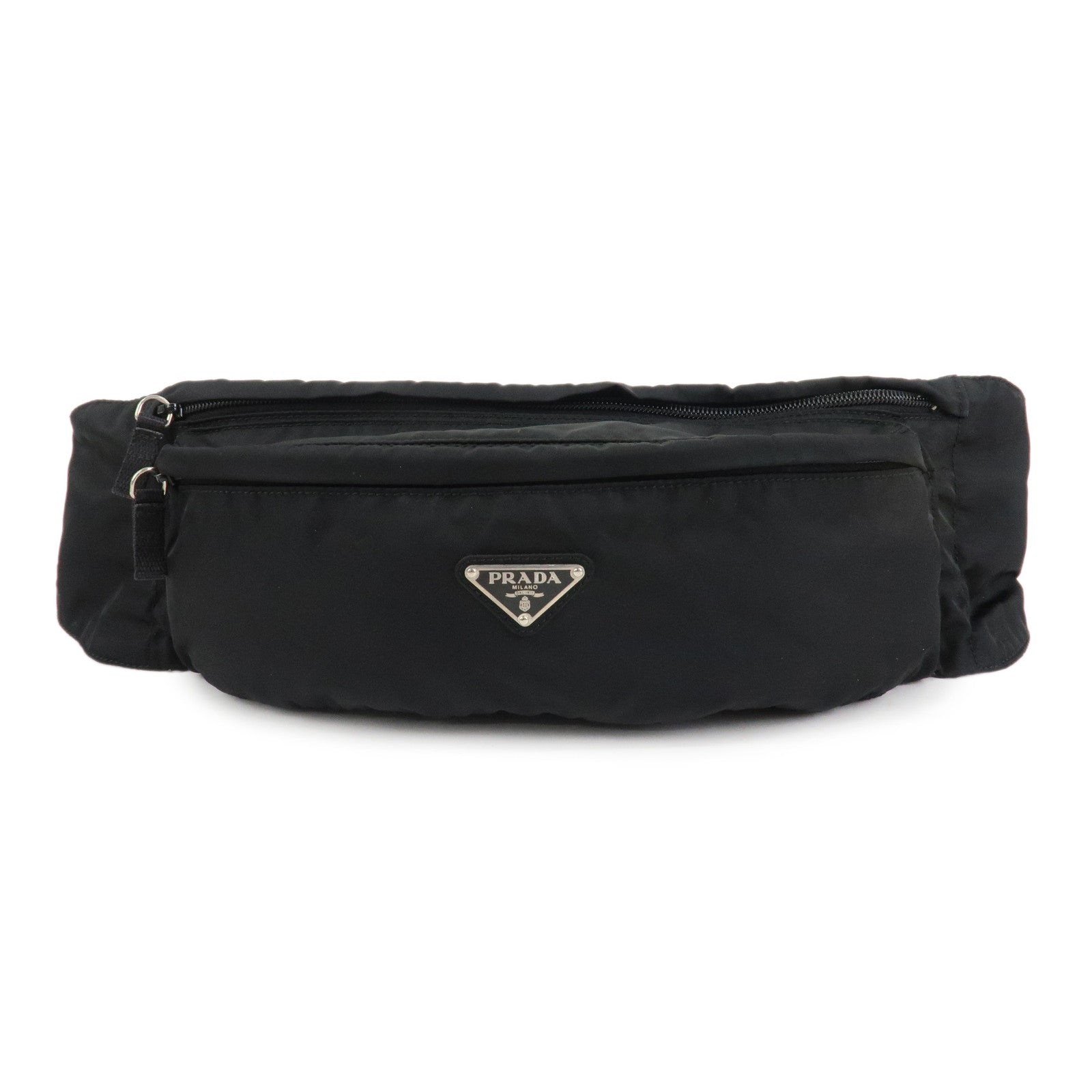 Prada Triangle Waist Bag HDW d Nylon Black Silver Handbag