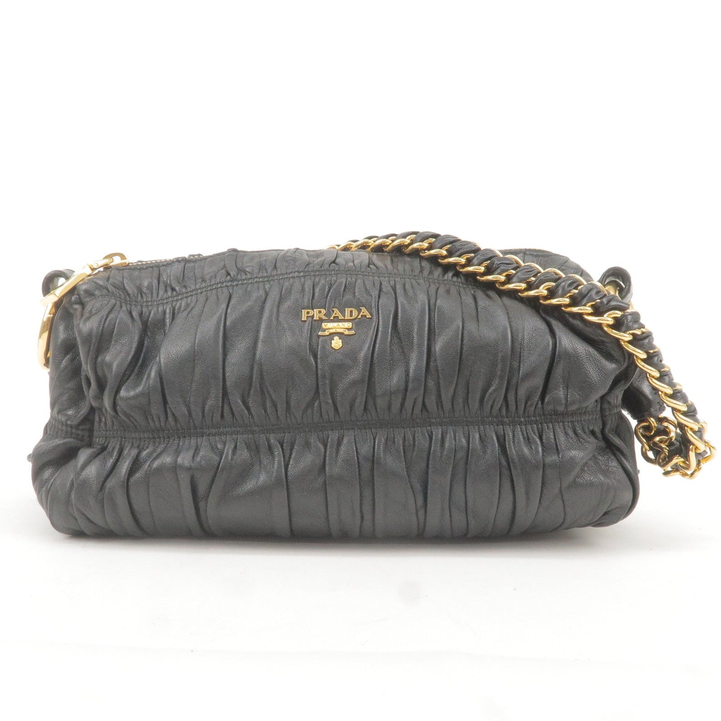 Prada Prada Leather Chain Gather Shoulder Bag Nero Black