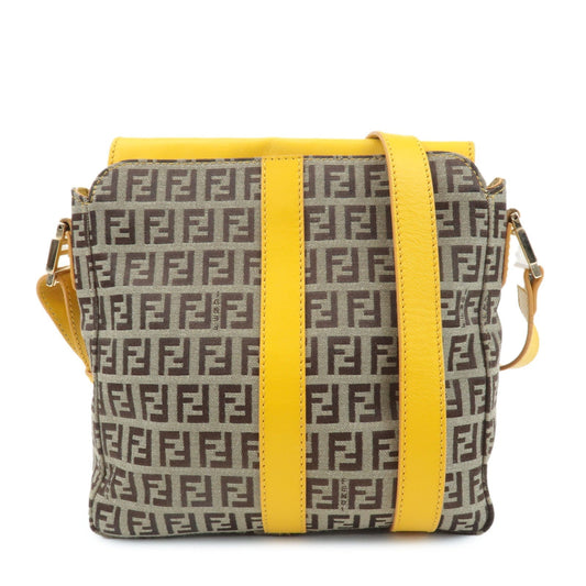 Fendi Shoulder Bag Zucchino BrownYellow d Leather Canvas