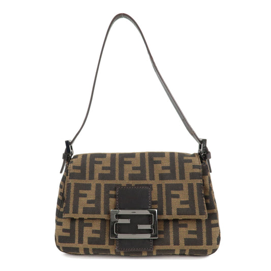 Fendi Shoulder Bag Mamma Baguette Zucca d Leather Black Brown