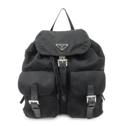 Prada Re- Triangle Back Pack d Leather Nylon Black Handbag