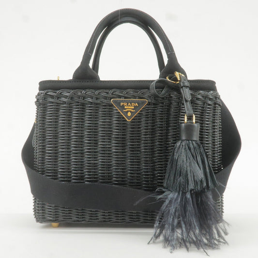 Prada 2Way Bag Hand Bag Canvas Wicker Black Travel Bag 1Bg835 35934 18