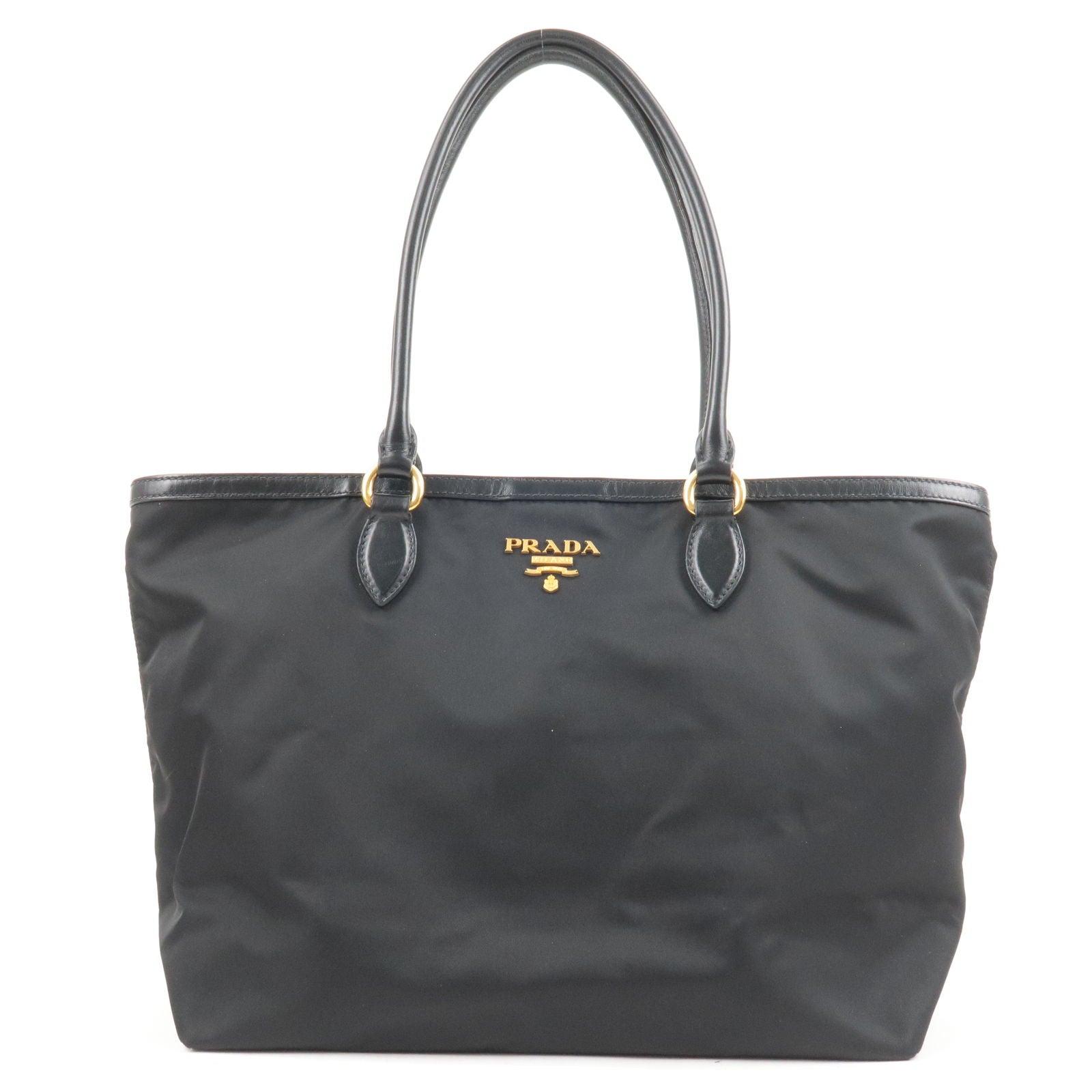 Prada Prada Logo Nylon Leather Tote Bag Black Noir