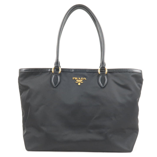 Prada Prada Logo Nylon Leather Tote Bag Black Noir