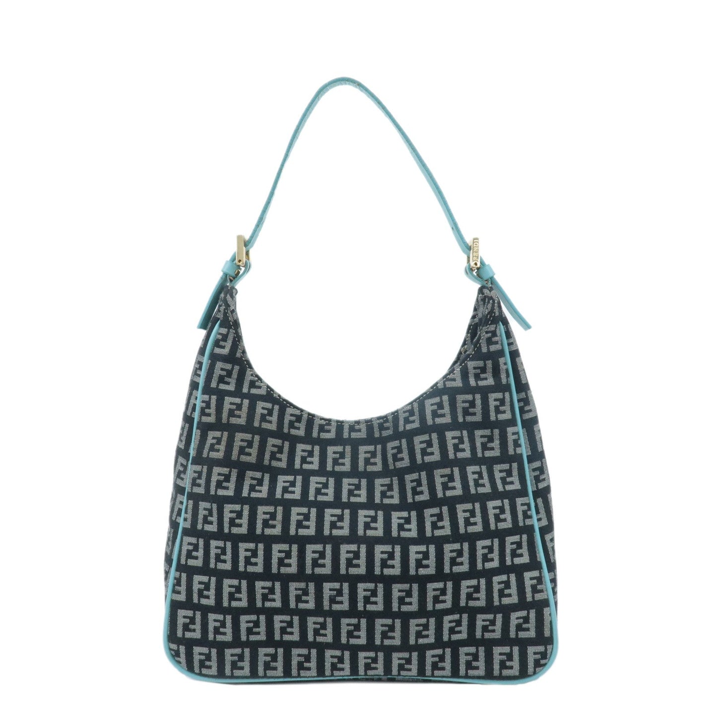 Fendi Shoulder Bag Zucchino d Leather Canvas Black